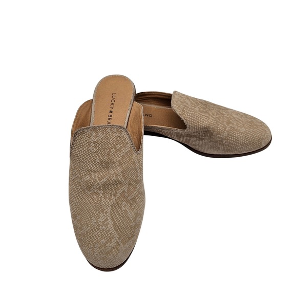 Lucky Brand Shoes - Lucky Brand Cristley Snakeskin Leather Mules Taupe Beige Loafers 9.5M